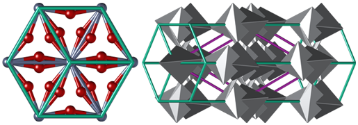 Eskolaite, chemistry, crystal, crystal structure, crystallography, hexagonal, polyhedron, visualization, бетехтин, кристалл, кристаллическая решетка, кристаллография, минерал, Тригональная сингония, Эсколаит, Cr2O3, Oxide mineral, оксиды, окислы